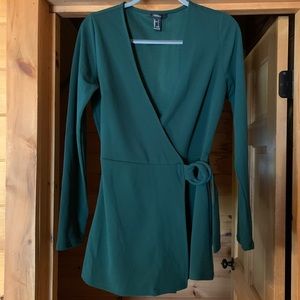 Forever 21 Long Sleeve Wrap Green Romper